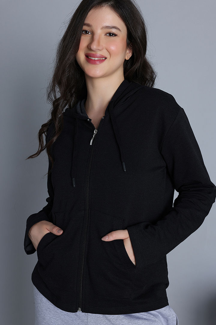 Zivame Knit Cotton Hoodie - Black Beauty — image 6